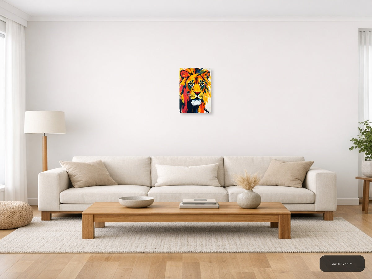 Vibrant Abstract Lion Head Colorful Wall Art — A4 / Living Room