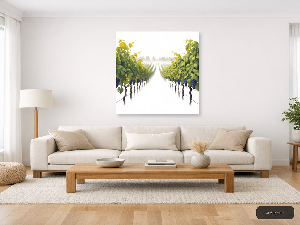 Minimalist Vineyard Path Misty Morning Wall Art — A1 / Living Room