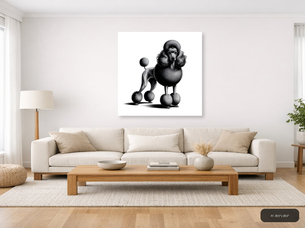 Standard Poodle Portrait Minimalist Black & White Wall Art — A1 / Living Room