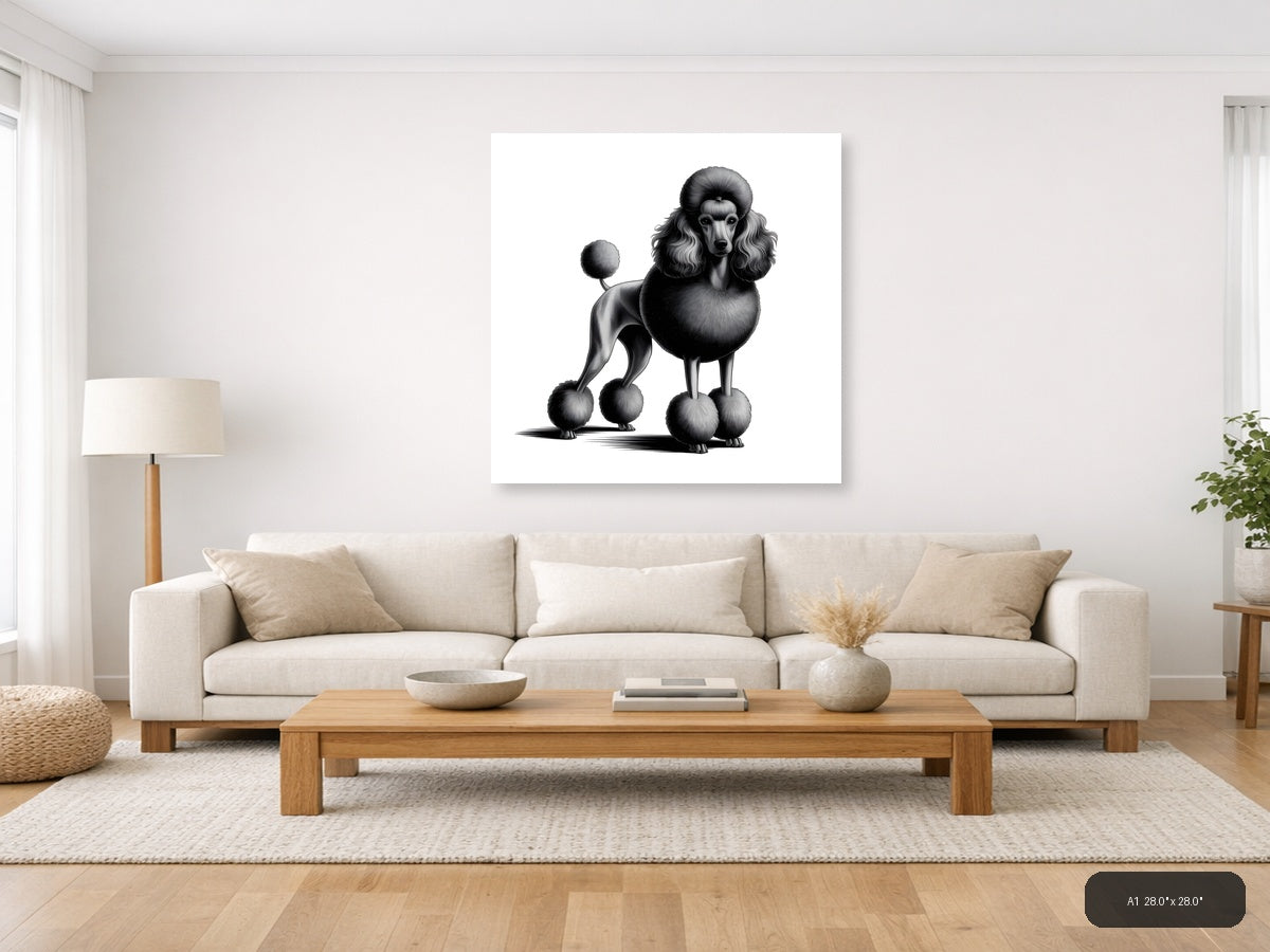 Standard Poodle Portrait Minimalist Black & White Wall Art — A1 / Living Room