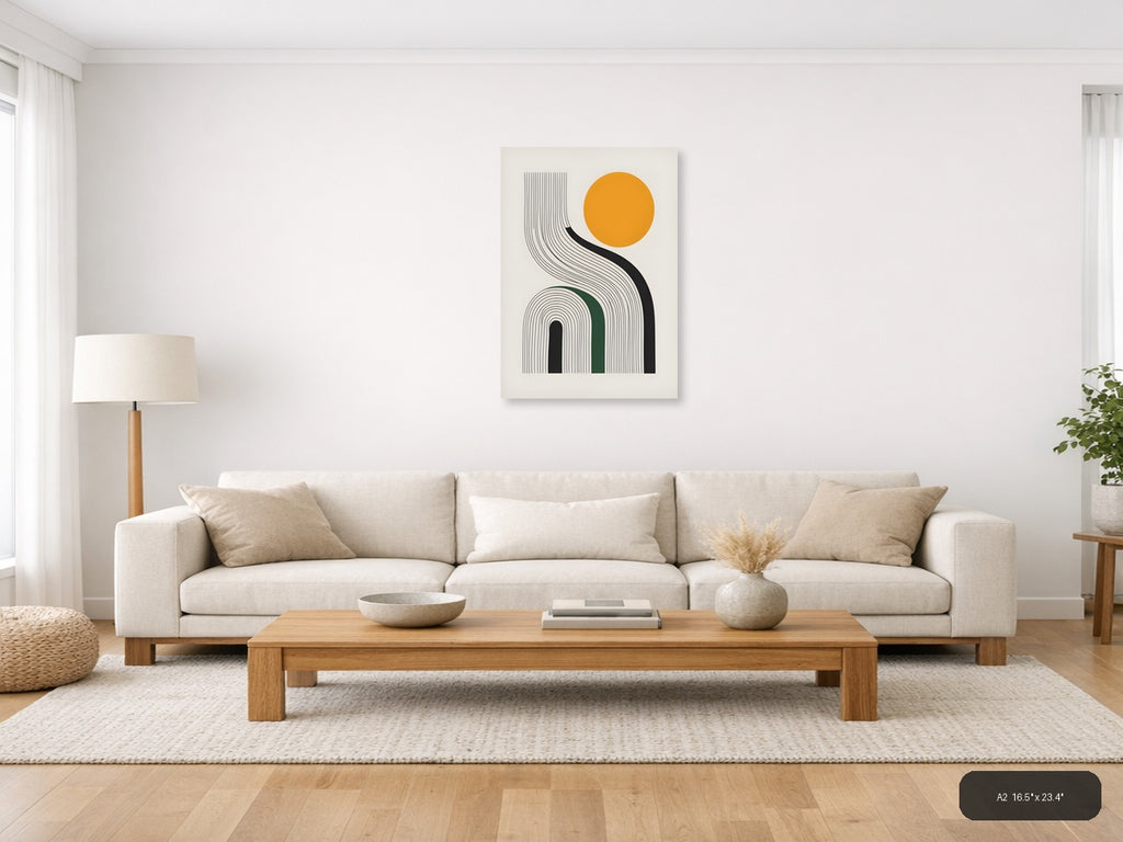 Modern Line Art Sun and Arch Geometric Wall Art — A2 / Living Room