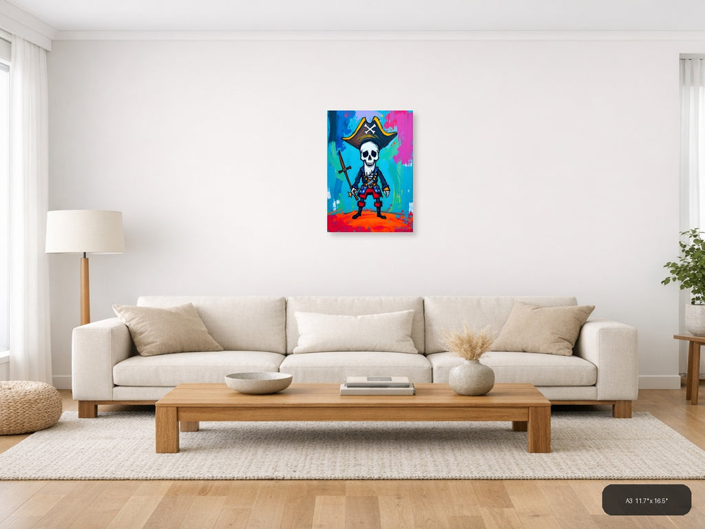 Pirate Skull Captain Abstract Colorful Wall Art — A3 / Living Room