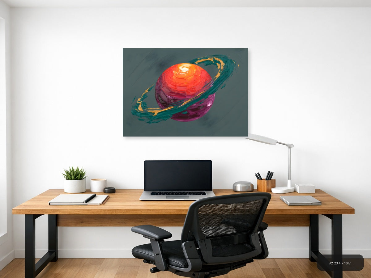 Colorful Abstract Planet with Rings Wall Art — A2 / Office