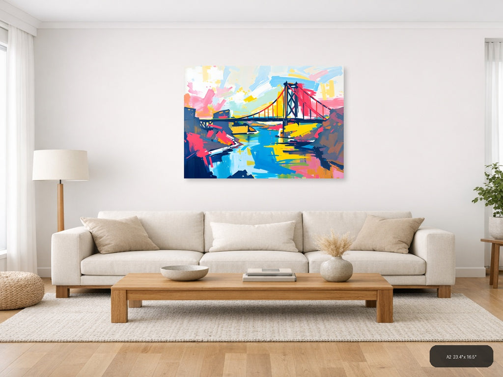 Colorful Abstract Bridge Landscape Wall Art — A2 / Living Room