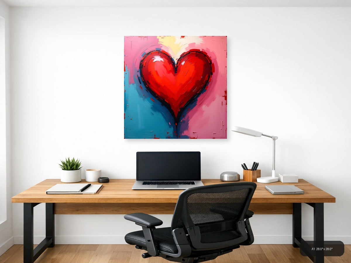 Red Heart Abstract Modern Painting Wall Art — A1 / Office