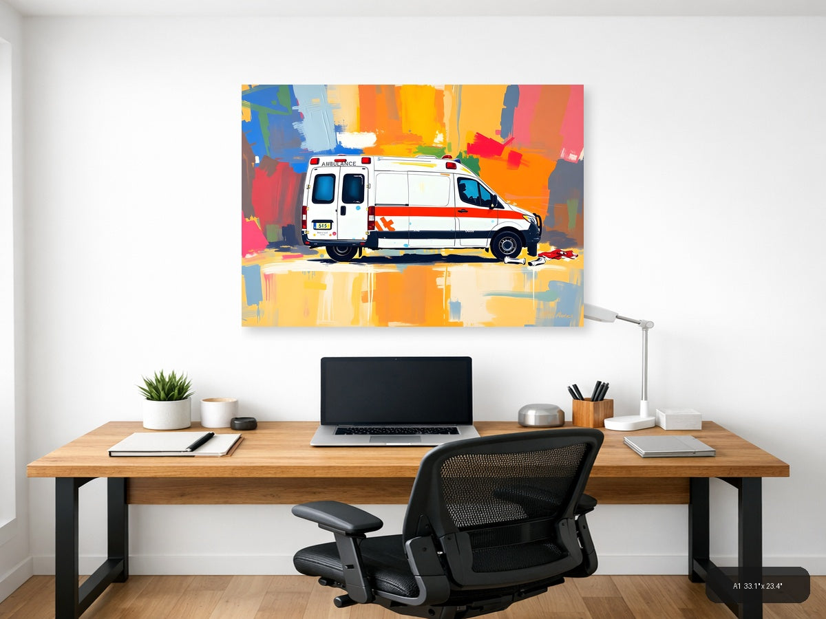 Colorful Abstract Ambulance Emergency Vehicle Wall Art — A1 / Office