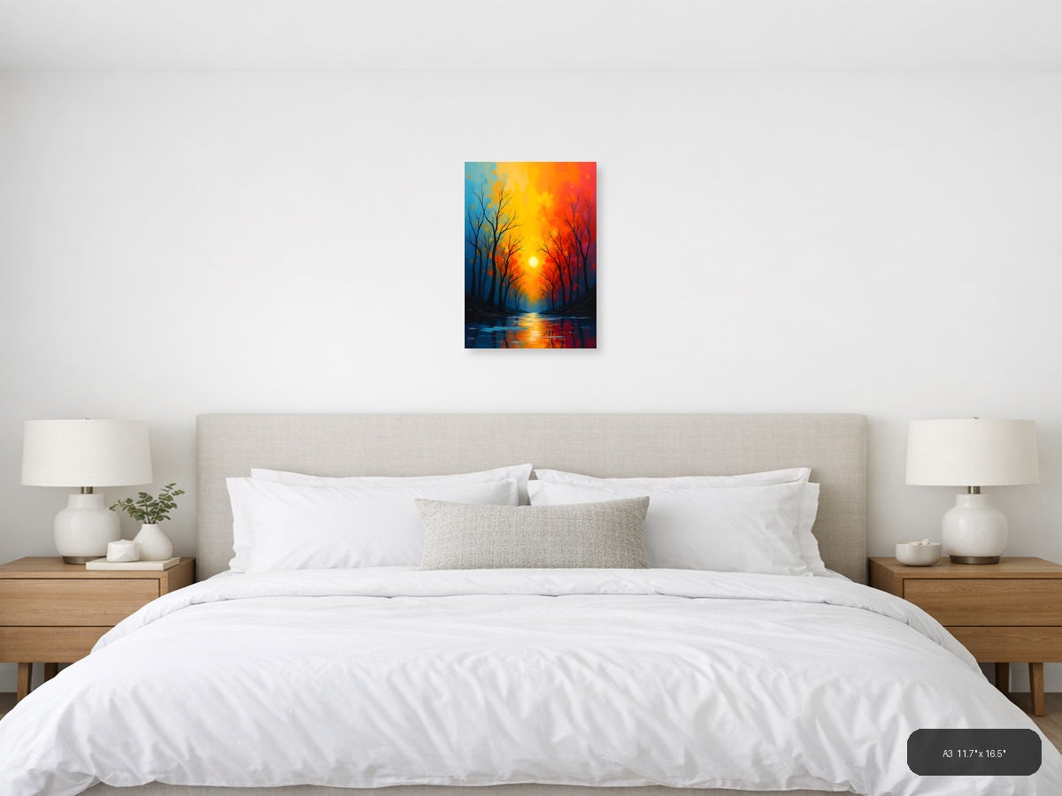 Sunset River Abstract Landscape Wall Art — A3 / Bedroom