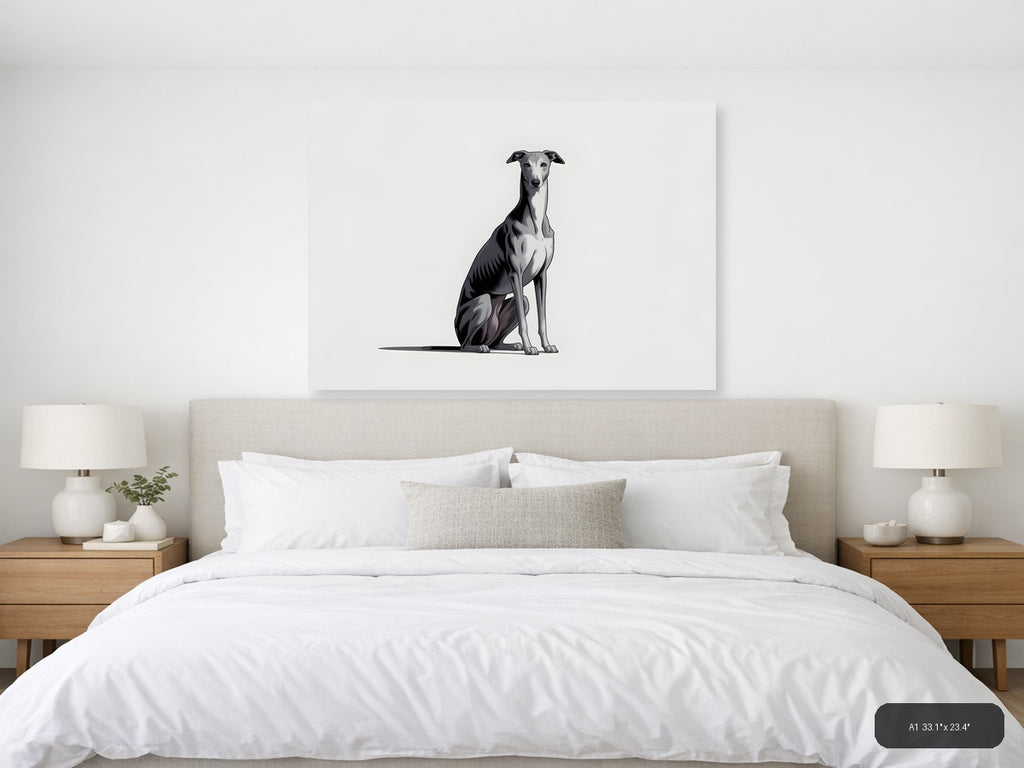 Minimalist Greyhound Sitting Portrait Wall Art — A1 / Bedroom