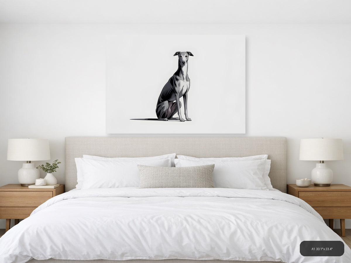 Minimalist Greyhound Sitting Portrait Wall Art — A1 / Bedroom