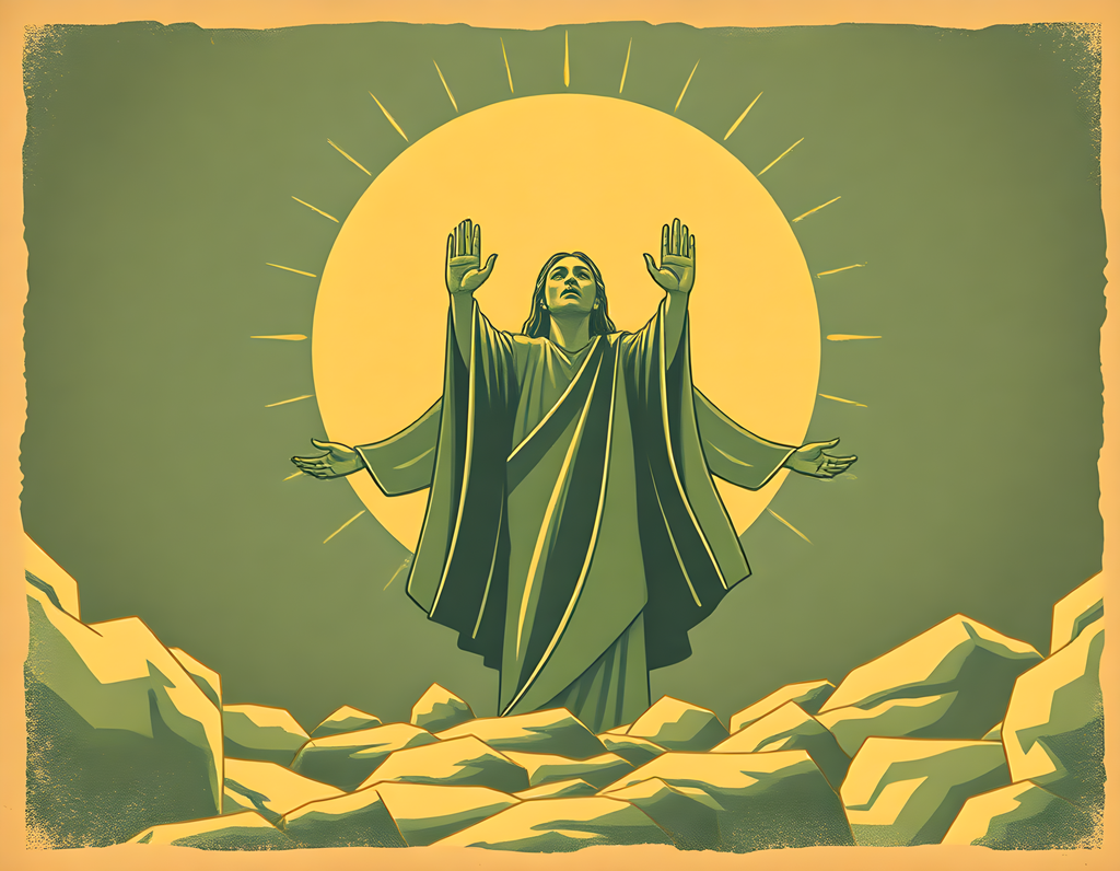 Vintage Spiritual Figure with Radiating Sun Halo Wall Art