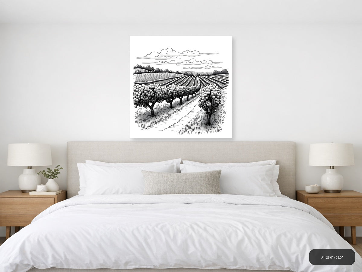 Vineyard Harvest Line Art - Agricultural Farm Wall Art — A1 / Bedroom
