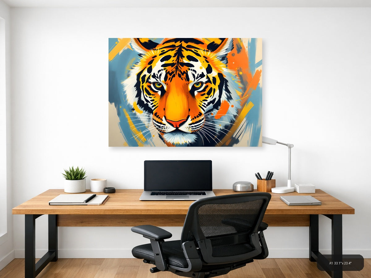 Abstract Tiger Face Portrait Modern Colorful Wall Art — A1 / Office