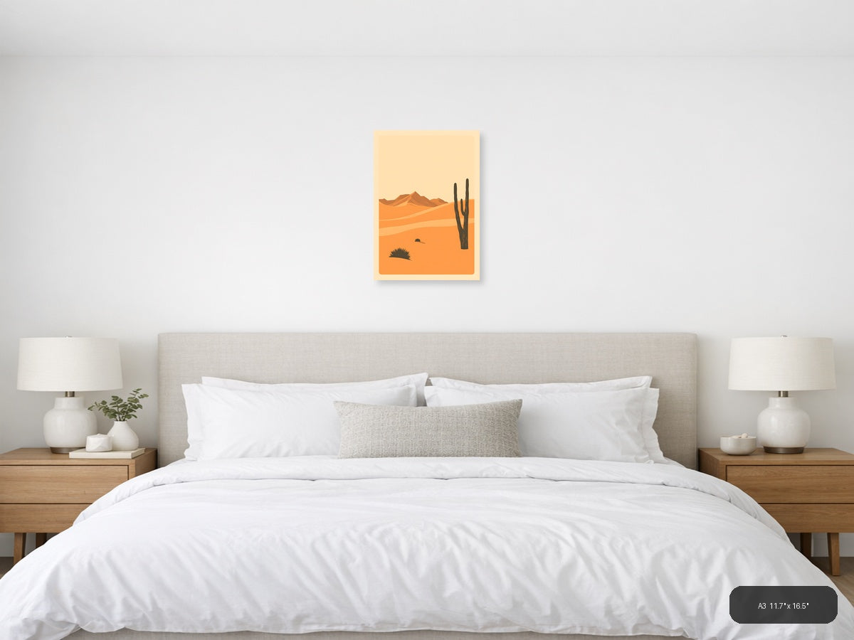 Vintage Desert Landscape with Saguaro Cactus Wall Art — A3 / Bedroom
