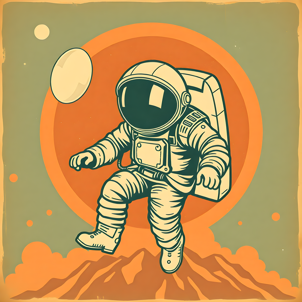 Vintage Astronaut on Mars - Retro Space Wall Art