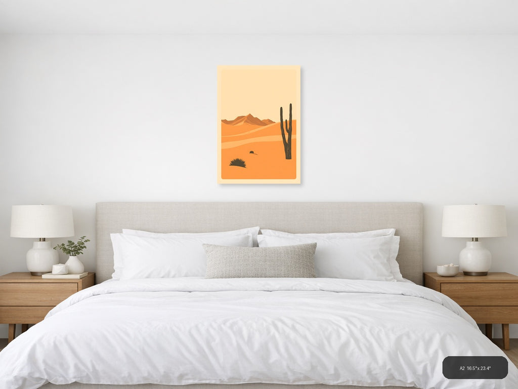 Vintage Desert Landscape with Saguaro Cactus Wall Art — A2 / Bedroom