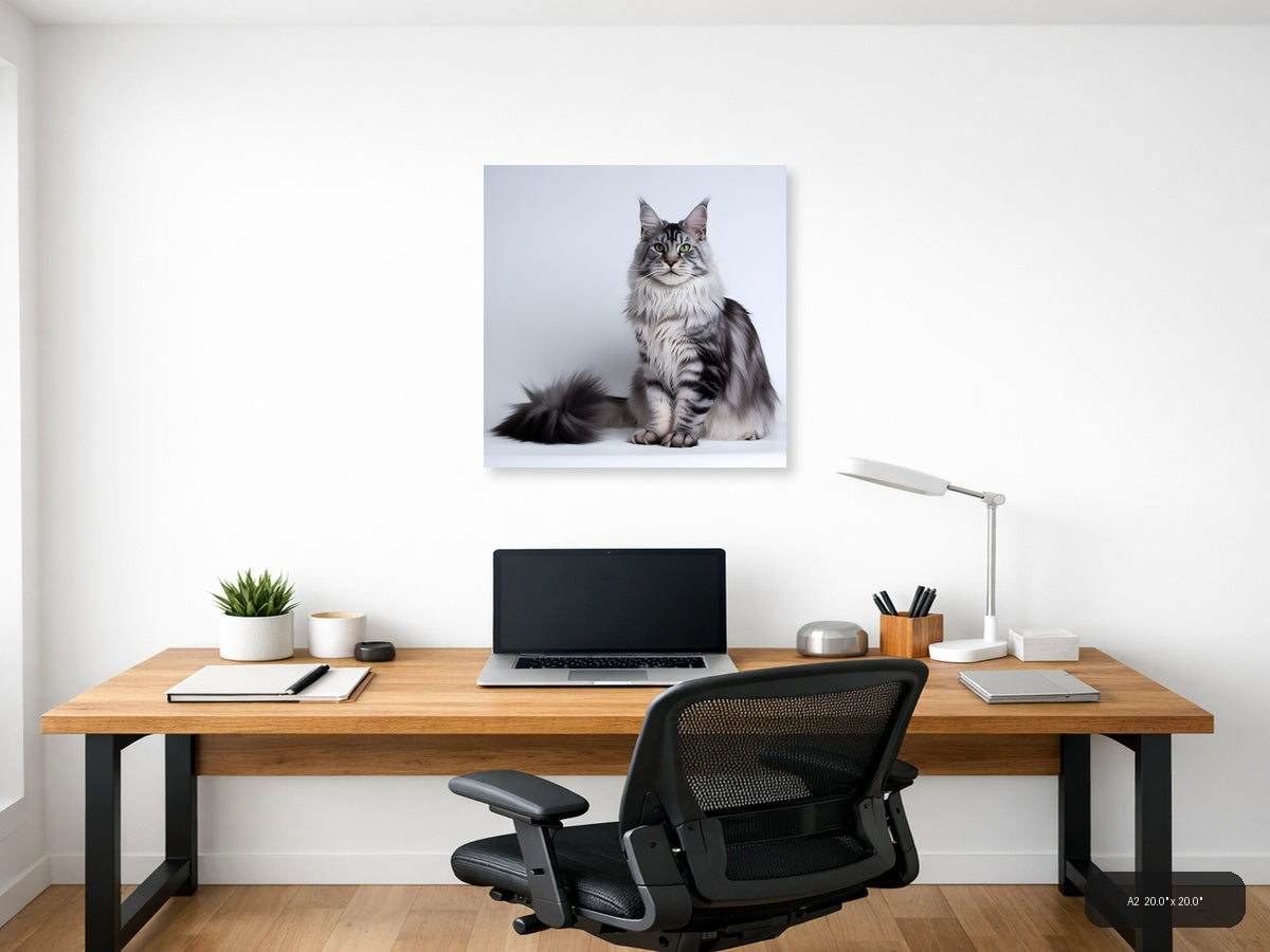 Gray Tabby Cat with Green Eyes Minimalist Wall Art — A2 / Office