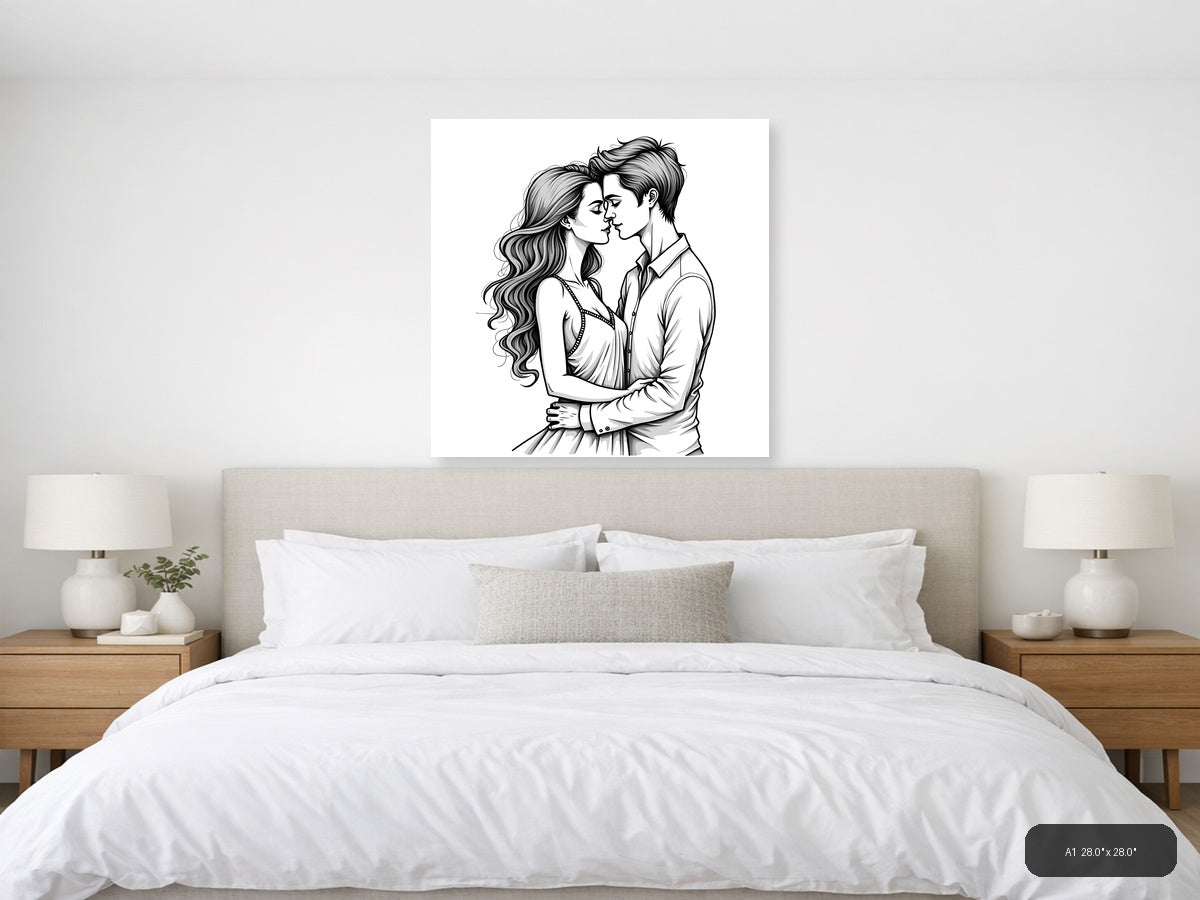 Romantic Couple Line Art Portrait Wall Art — A1 / Bedroom