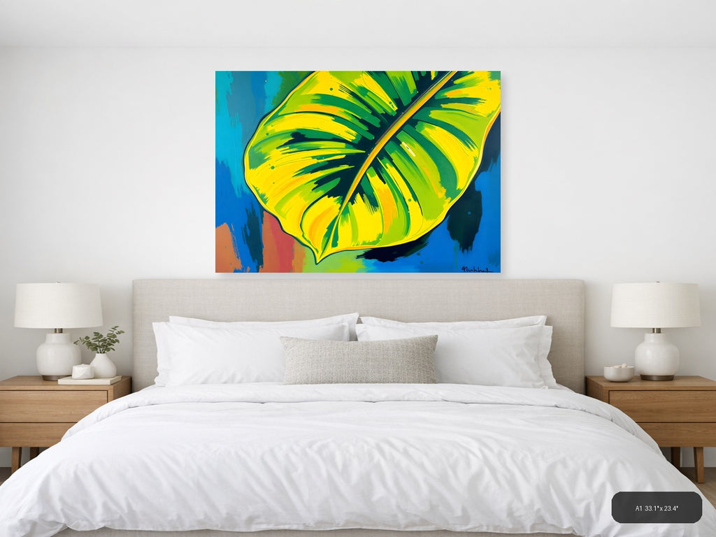 Abstract Tropical Banana Leaves Yellow Green Wall Art — A1 / Bedroom