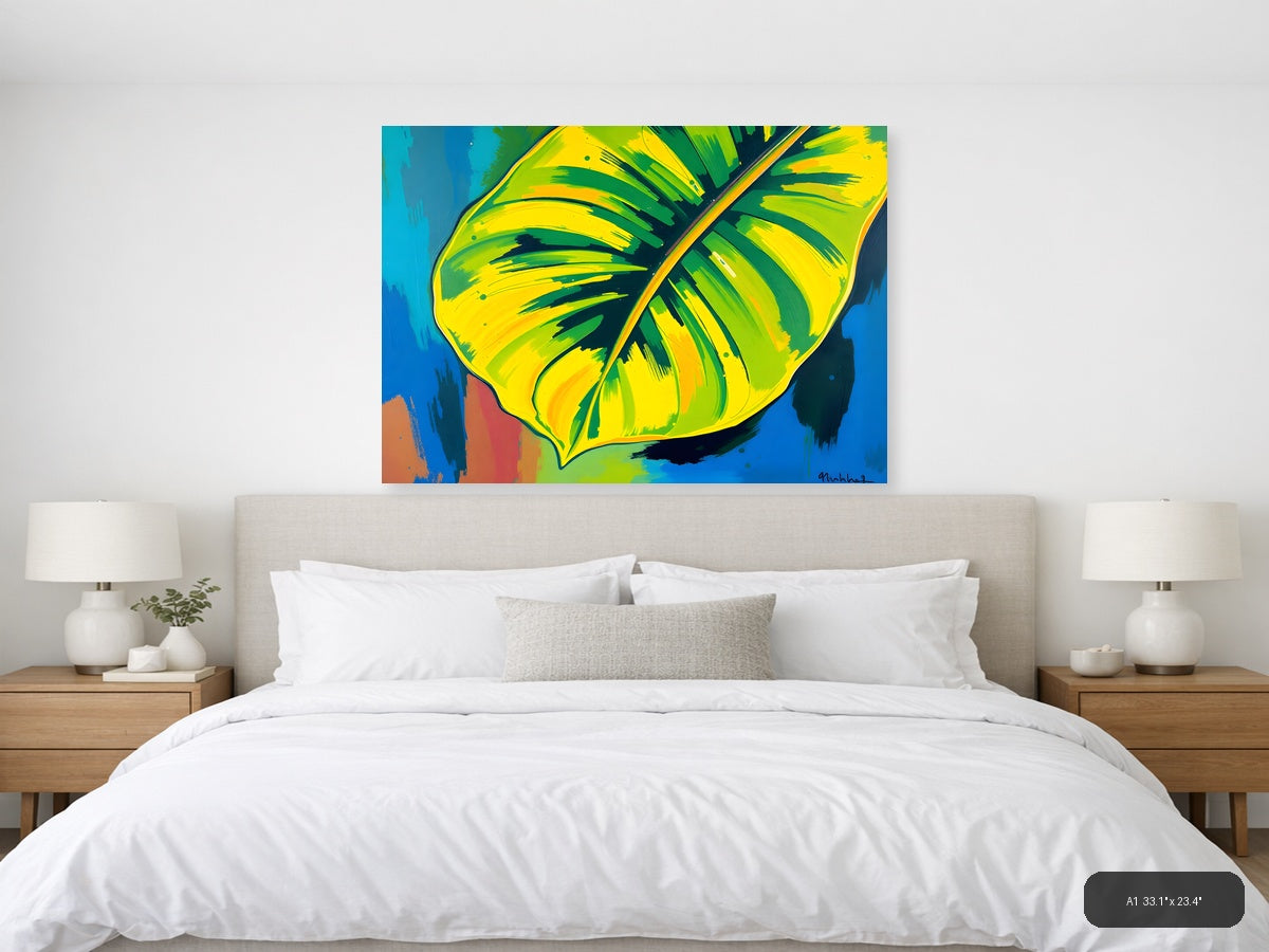 Abstract Tropical Banana Leaves Yellow Green Wall Art — A1 / Bedroom