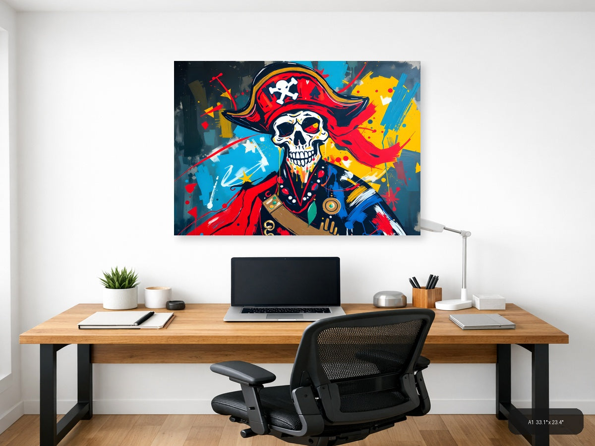 Pirate Skull Red Abstract Canvas Wall Art — A1 / Office