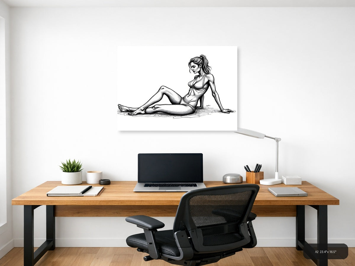 Reclining Woman Line Art Portrait Wall Art — A2 / Office
