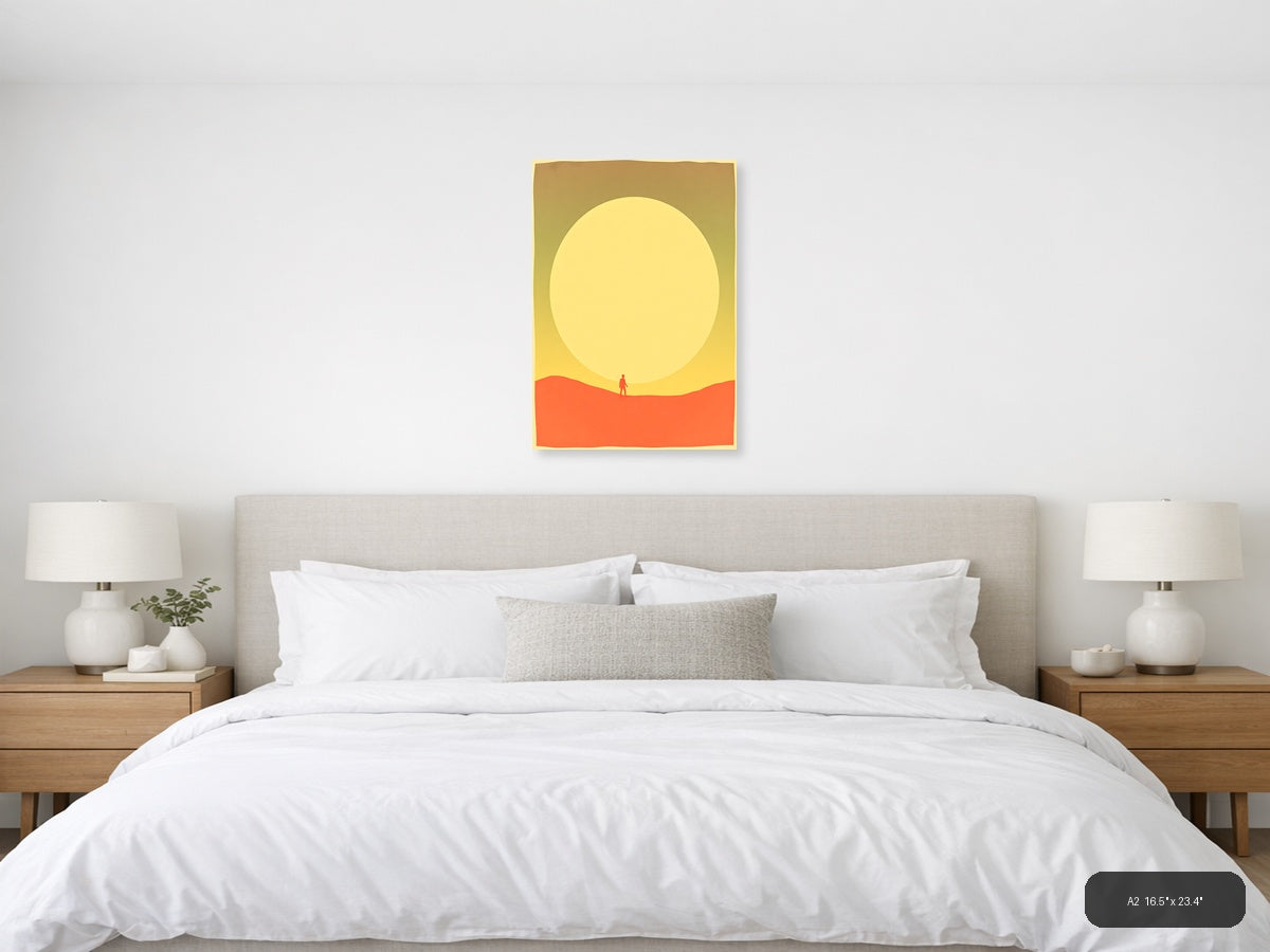 Vintage Sunset Desert Wanderer Silhouette Wall Art — A2 / Bedroom