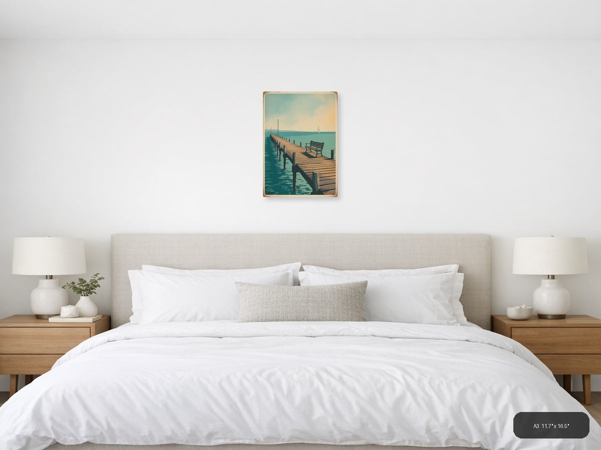 Pier — Vintage (Portrait) Canvas Print | Vintage Wall Art | A4 A3 A2 A1 — A3 / Bedroom