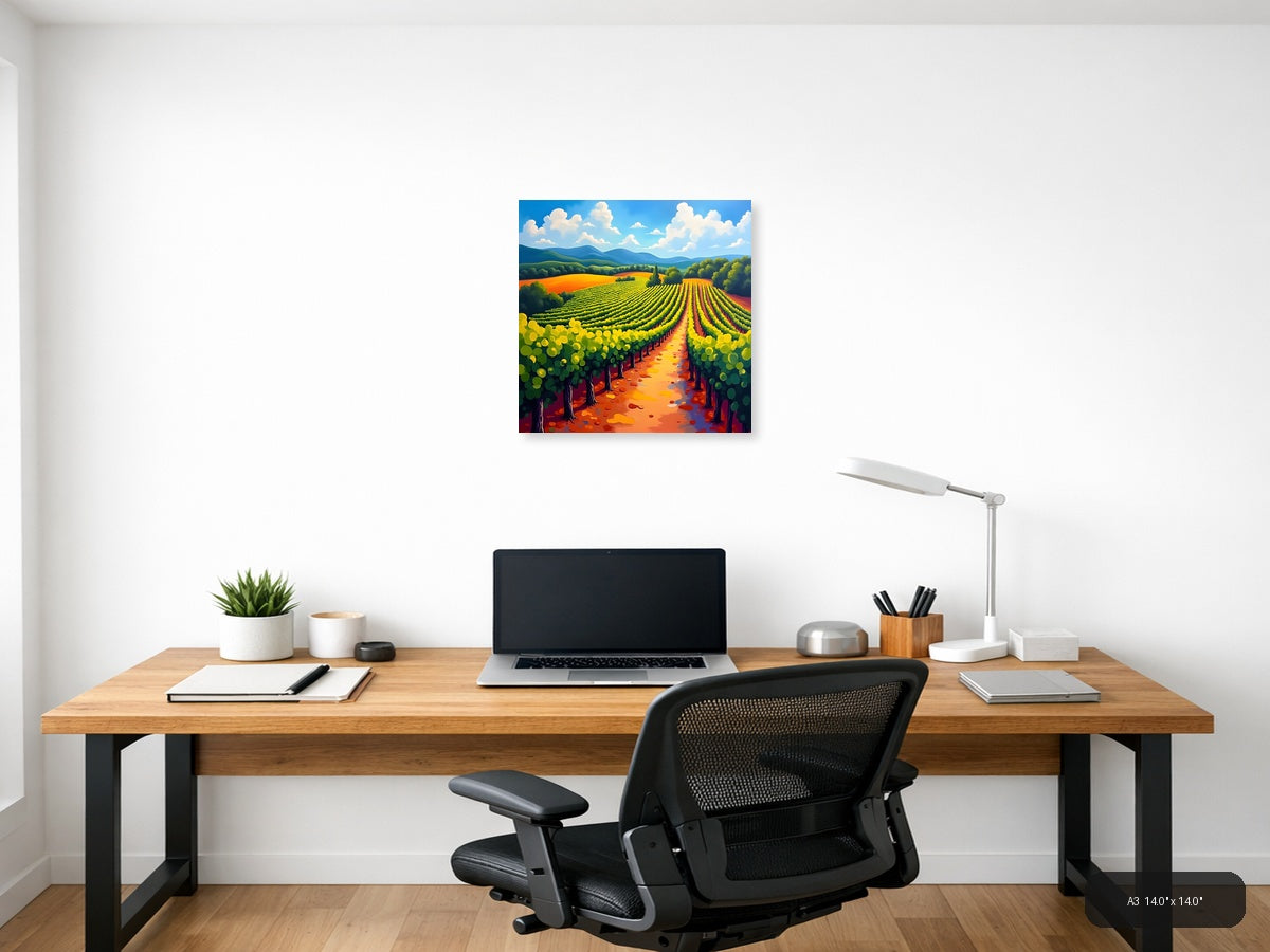 Vibrant Vineyard Landscape Abstract Wall Art — A3 / Office