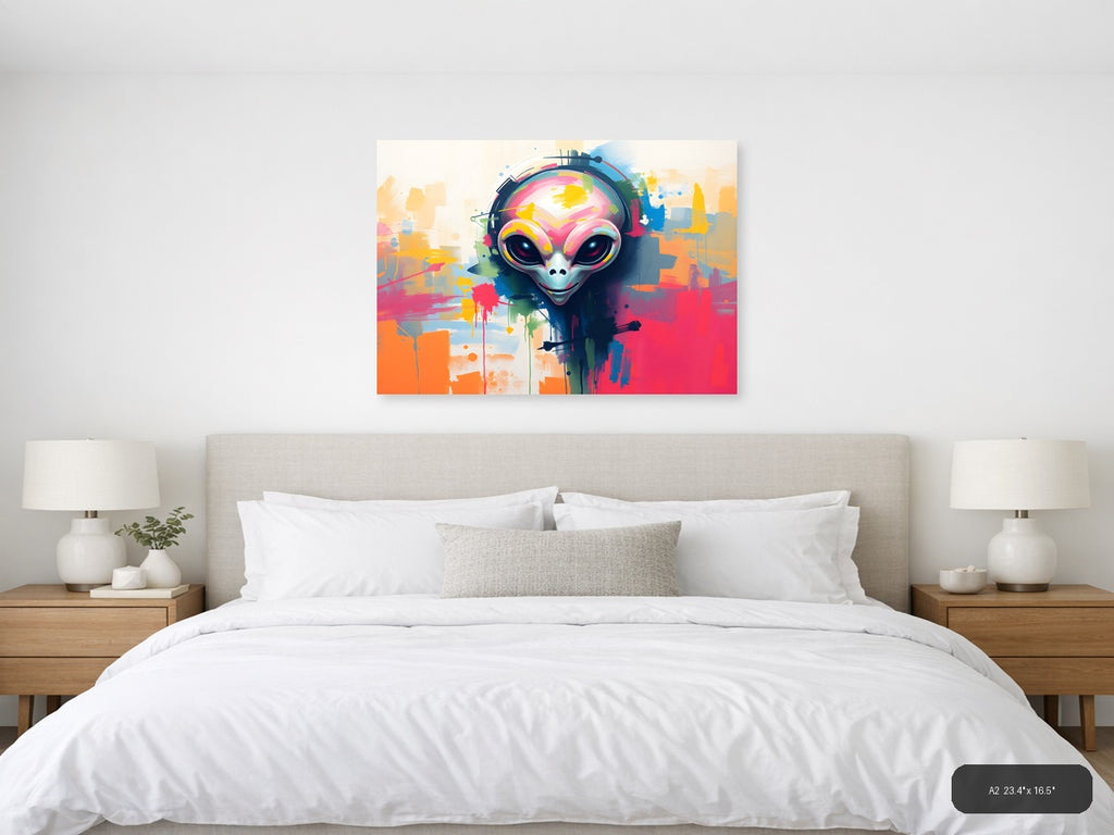 Colorful Alien with Headphones Abstract Wall Art — A2 / Bedroom