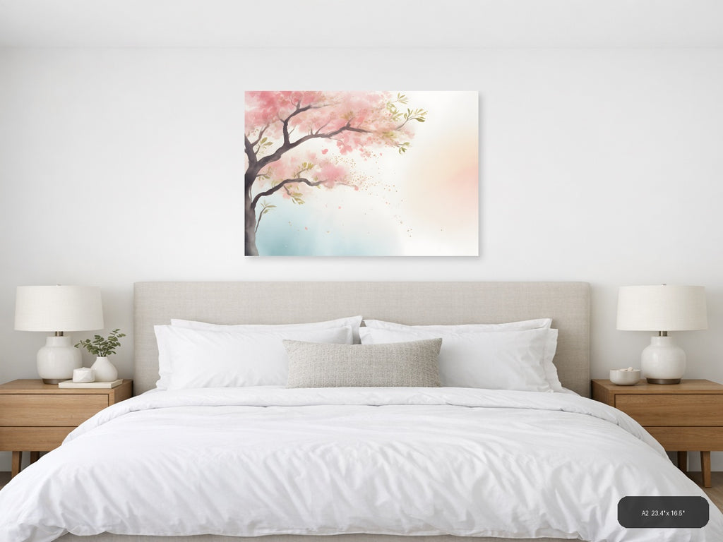 Cherry Blossom Tree Watercolor Landscape Wall Art — A2 / Bedroom