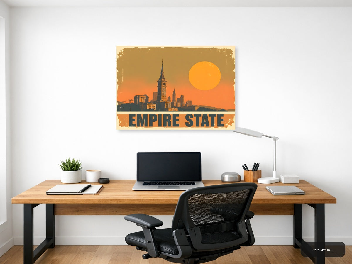 Vintage Empire State Building Sunset Landscape Wall Art — A2 / Office