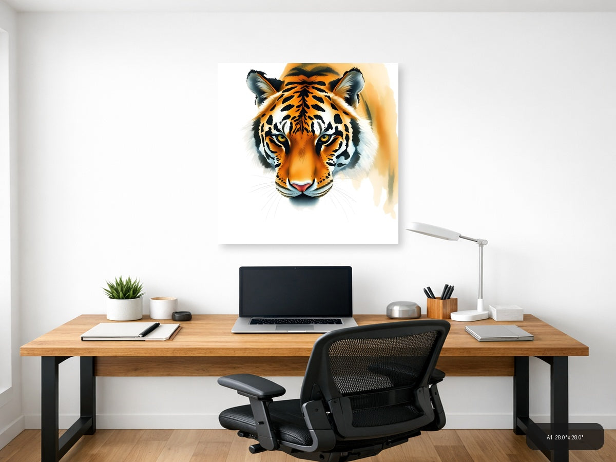 Tiger Face Watercolor Portrait Square Wall Art — A1 / Office