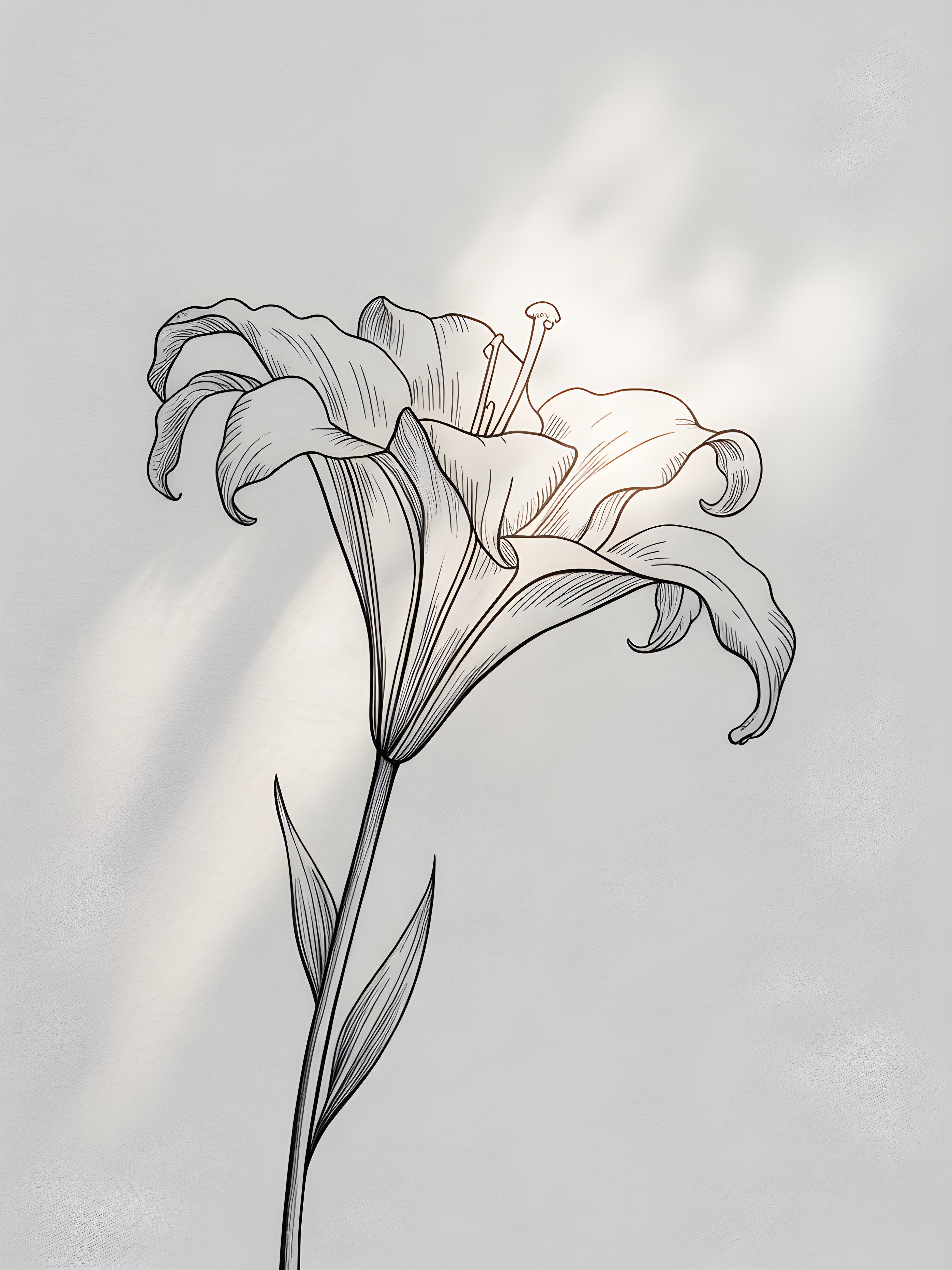 Delicate Lily Flower Line Art Drawing Wall Art