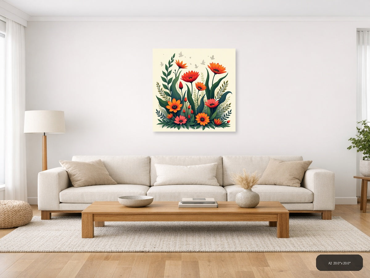 Red Orange Gerbera Daisies Botanical Square Wall Art — A2 / Living Room