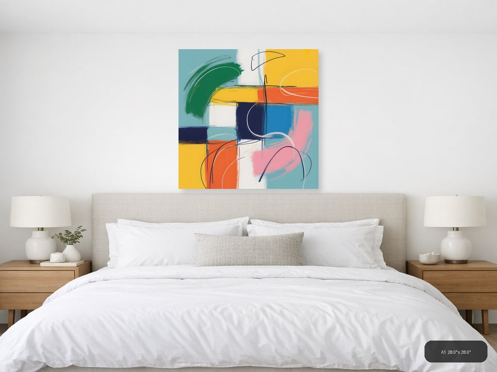 Colorful Abstract Geometric Blocks and Lines Wall Art — A1 / Bedroom