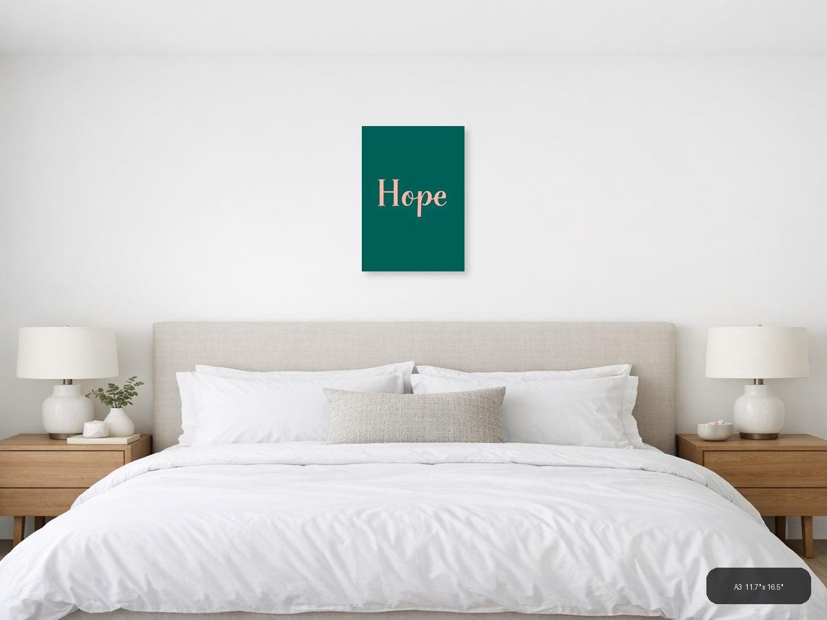 Hope Minimalist Typography Teal Wall Art Print — A3 / Bedroom