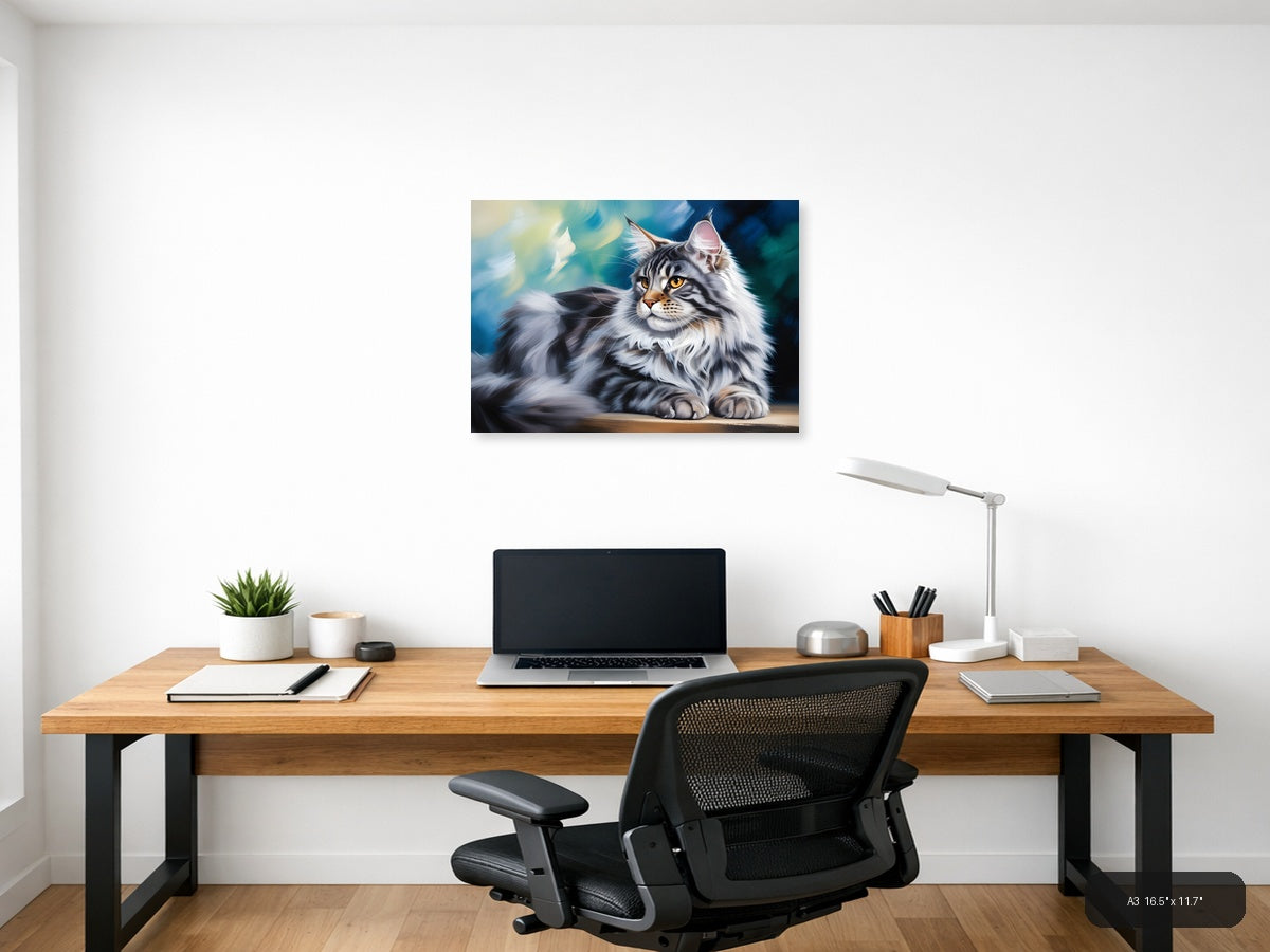 Majestic Tabby Cat with Golden Eyes Abstract Wall Art — A3 / Office