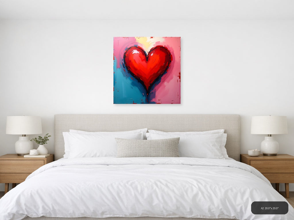 Red Heart Abstract Modern Painting Wall Art — A2 / Bedroom