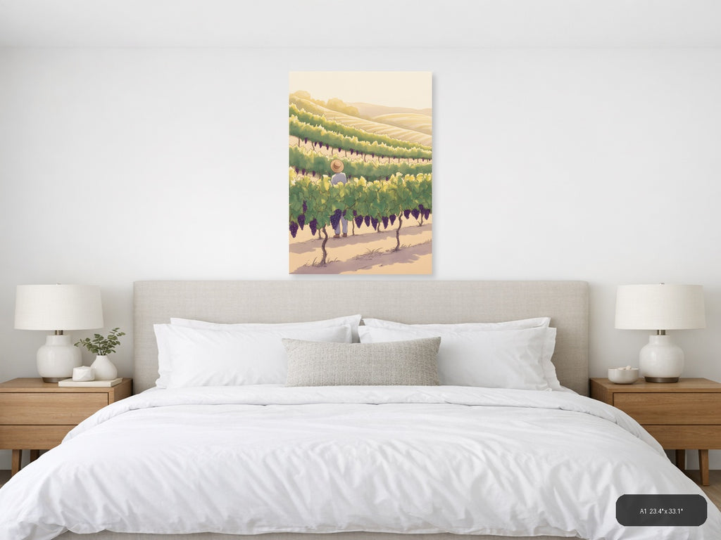 Vineyard Worker in Purple Grape Fields Line Art Wall Art — A1 / Bedroom