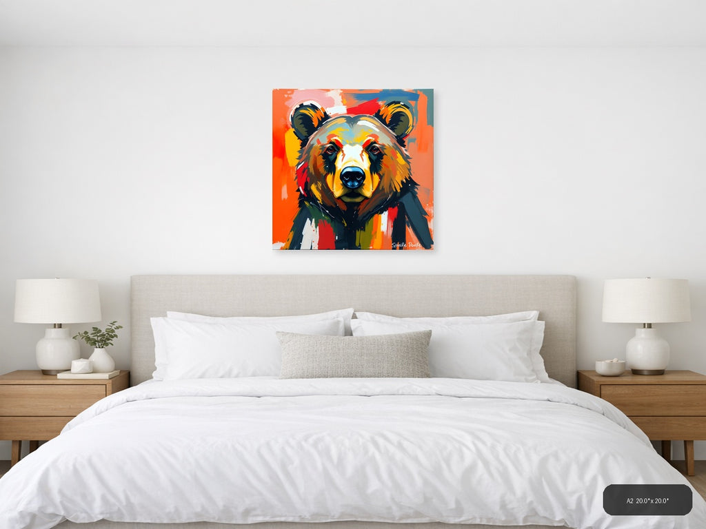 Colorful Abstract Bear Portrait Modern Wall Art — A2 / Bedroom