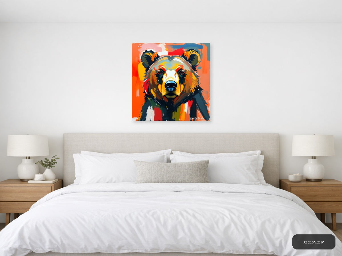 Colorful Abstract Bear Portrait Modern Wall Art — A2 / Bedroom