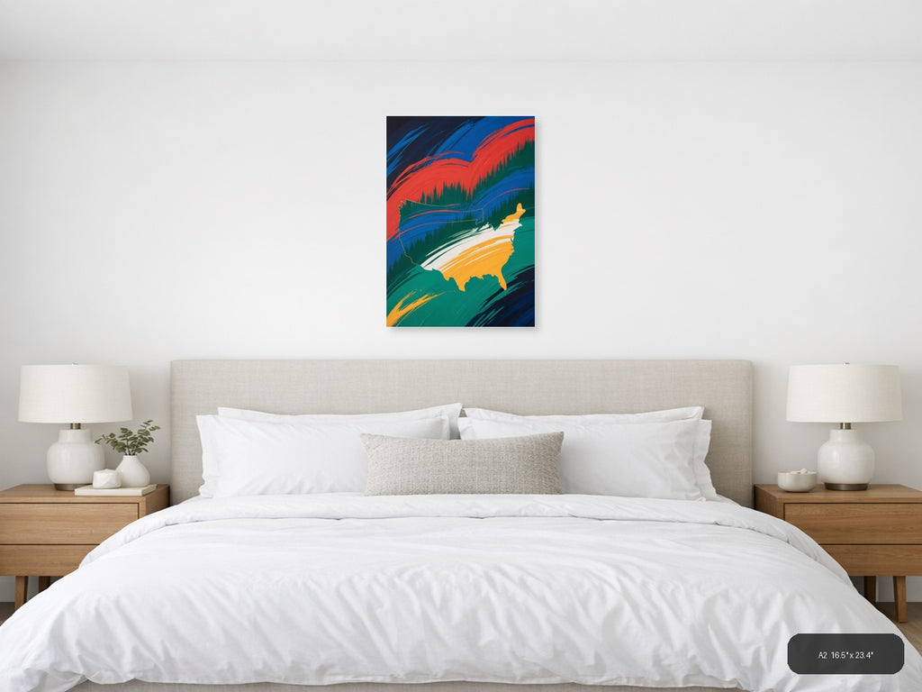 Abstract USA Map with Flowing Ribbons - Modern Wall Art — A2 / Bedroom