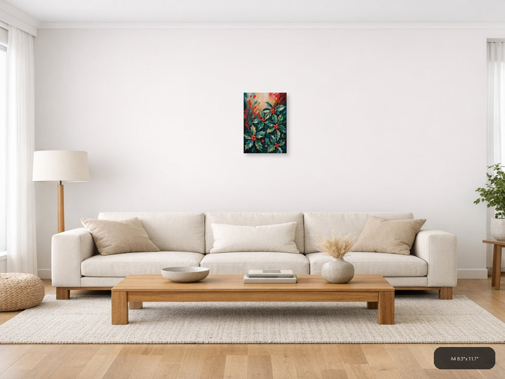Holly Berry Abstract Botanical Portrait Wall Art — A4 / Living Room