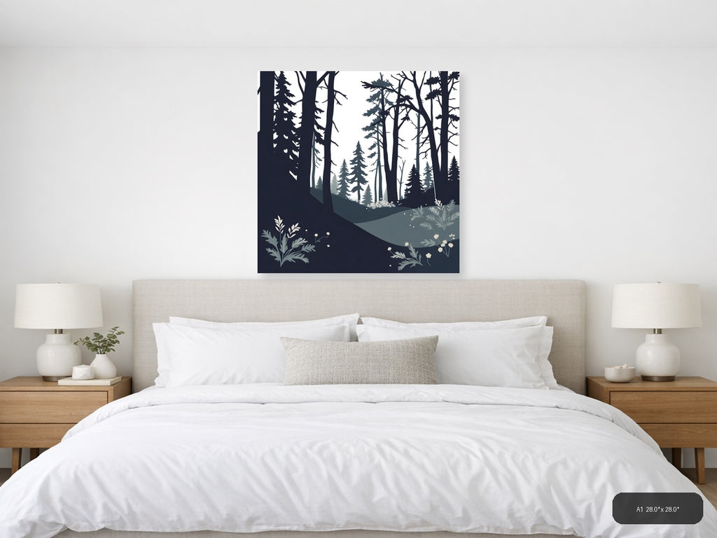 Minimalist Forest Path with Tall Trees Wall Art — A1 / Bedroom