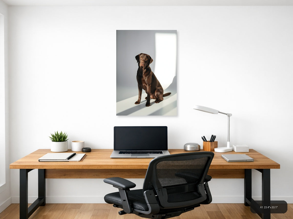 Chocolate Labrador Portrait Minimalist Wall Art — A1 / Office