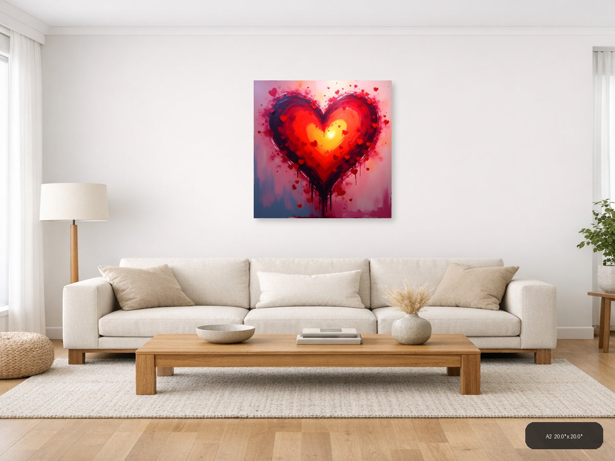 Abstract Glowing Heart with Radiant Center Wall Art — A2 / Living Room