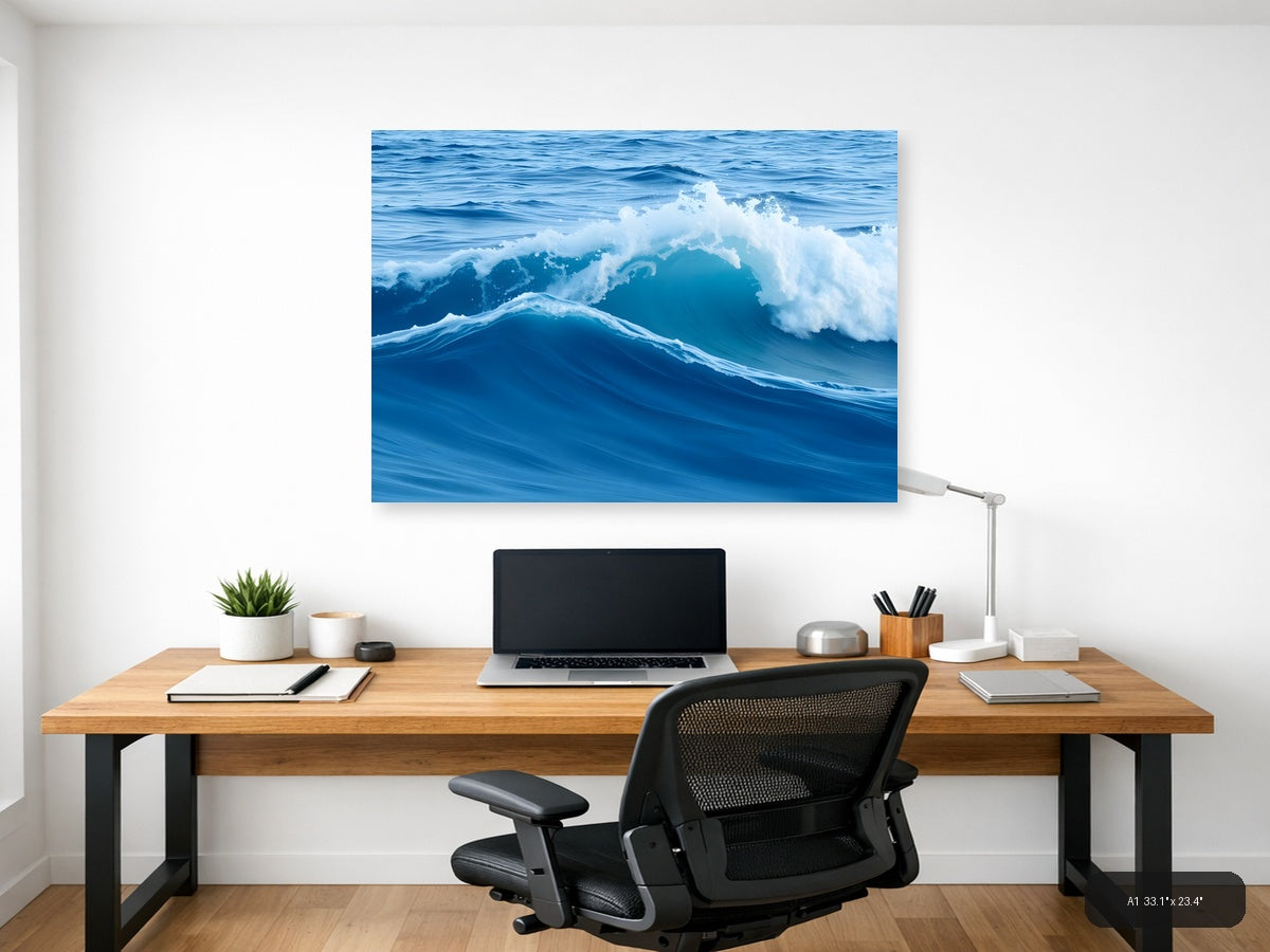 Minimalist Ocean Waves Blue Sea Wall Art — A1 / Office