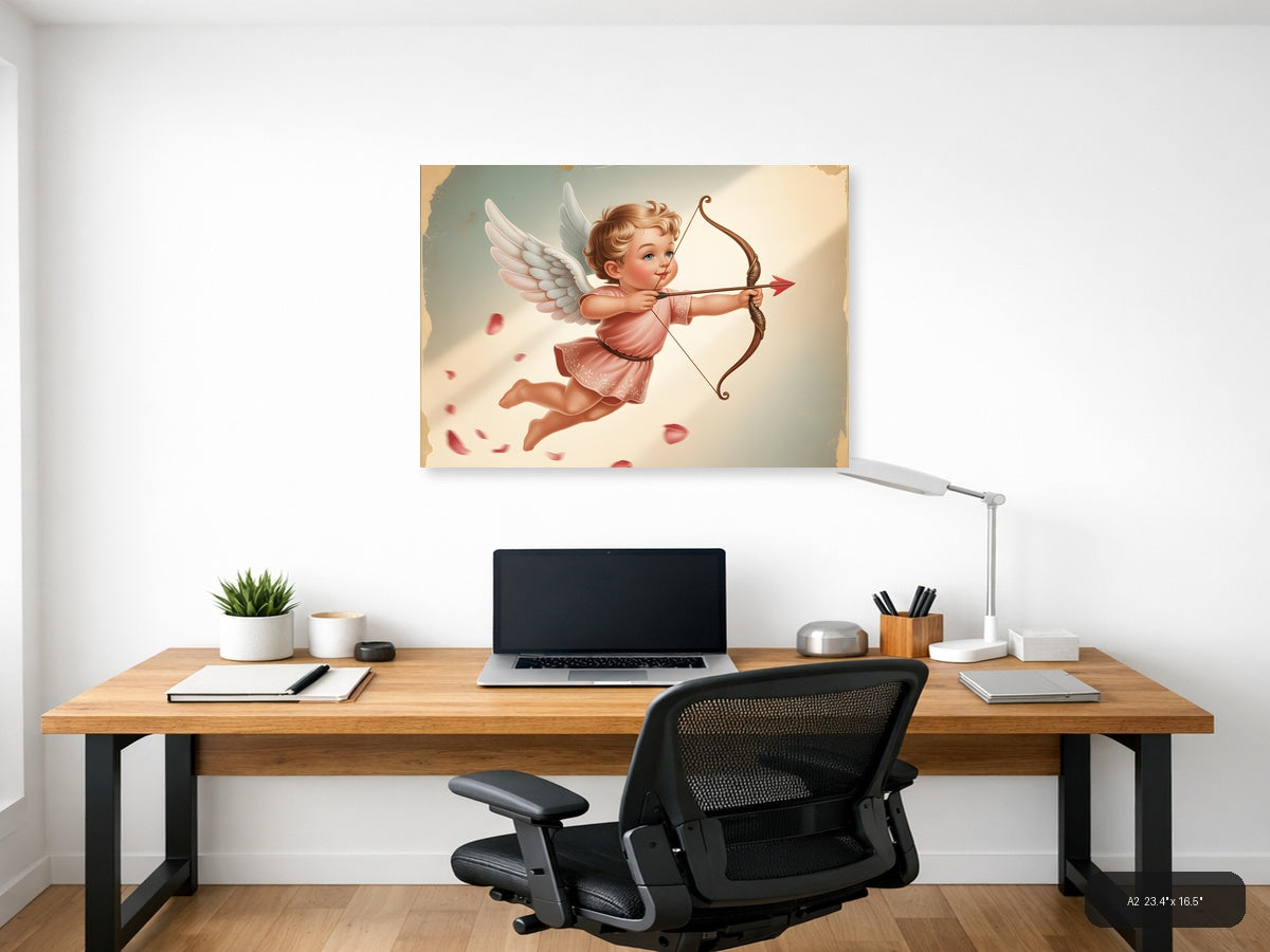 Vintage Cupid with Bow and Arrow Wall Art — A2 / Office