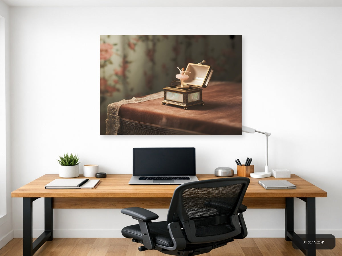 Vintage Music Box Ballerina Nostalgic Wall Art — A1 / Office