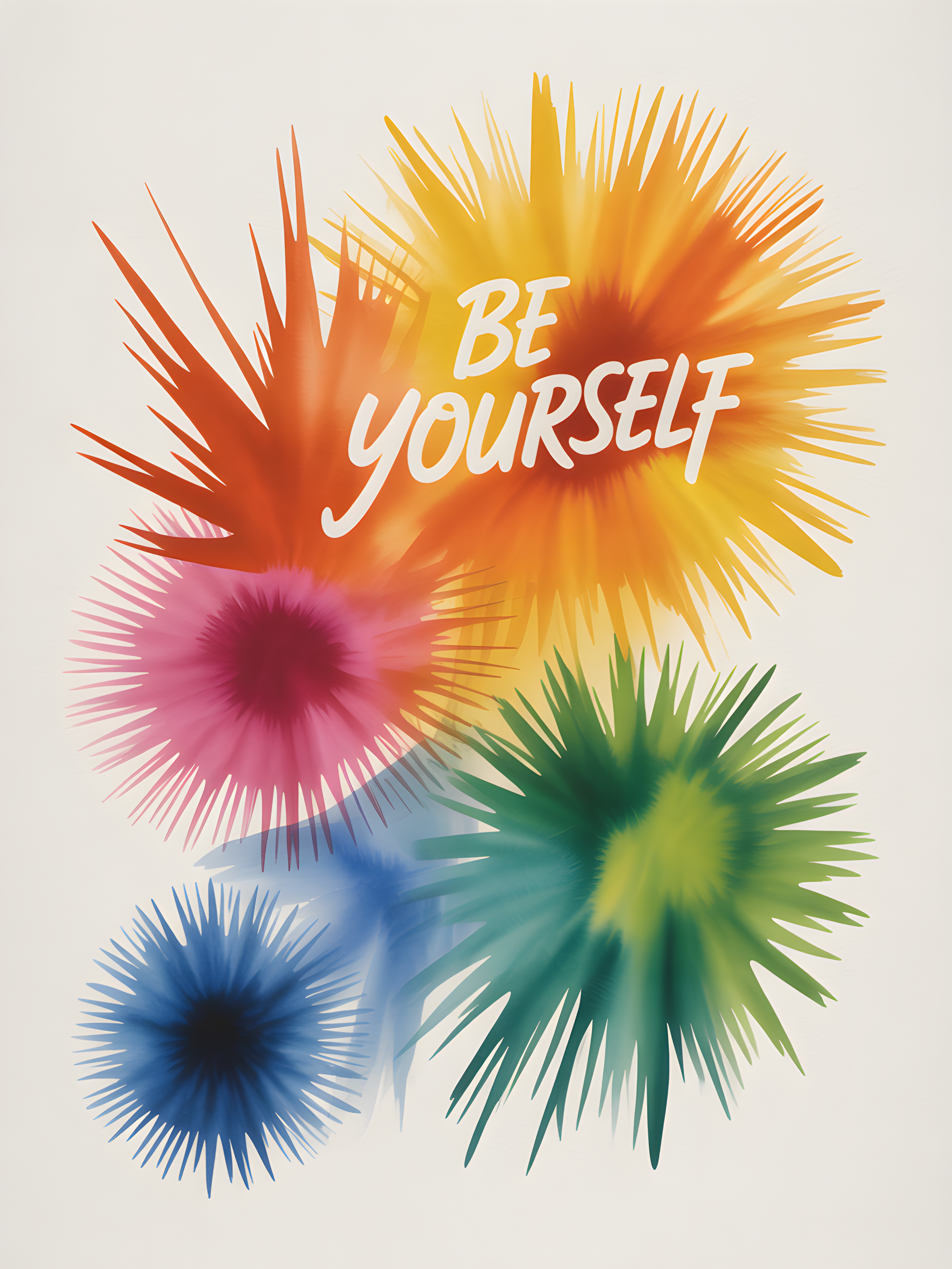 Be Yourself Watercolor Burst Rainbow Wall Art